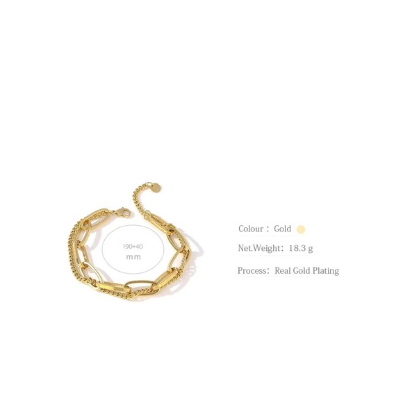 Exaggerated Cuban 18K Gold Titanium Steel Hollow Thick Double Chain Bracelet - Picture 11 of 11